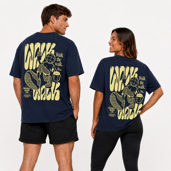 Walk the Walk Unisex Graphic Tee – Navy/Yellow