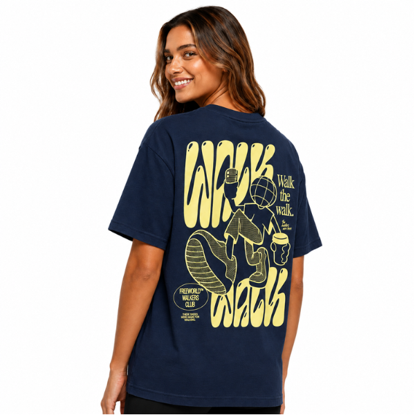 Walk the Walk Unisex Graphic Tee – Navy/Yellow