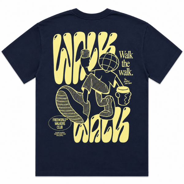 Walk the Walk Unisex Graphic Tee – Navy/Yellow