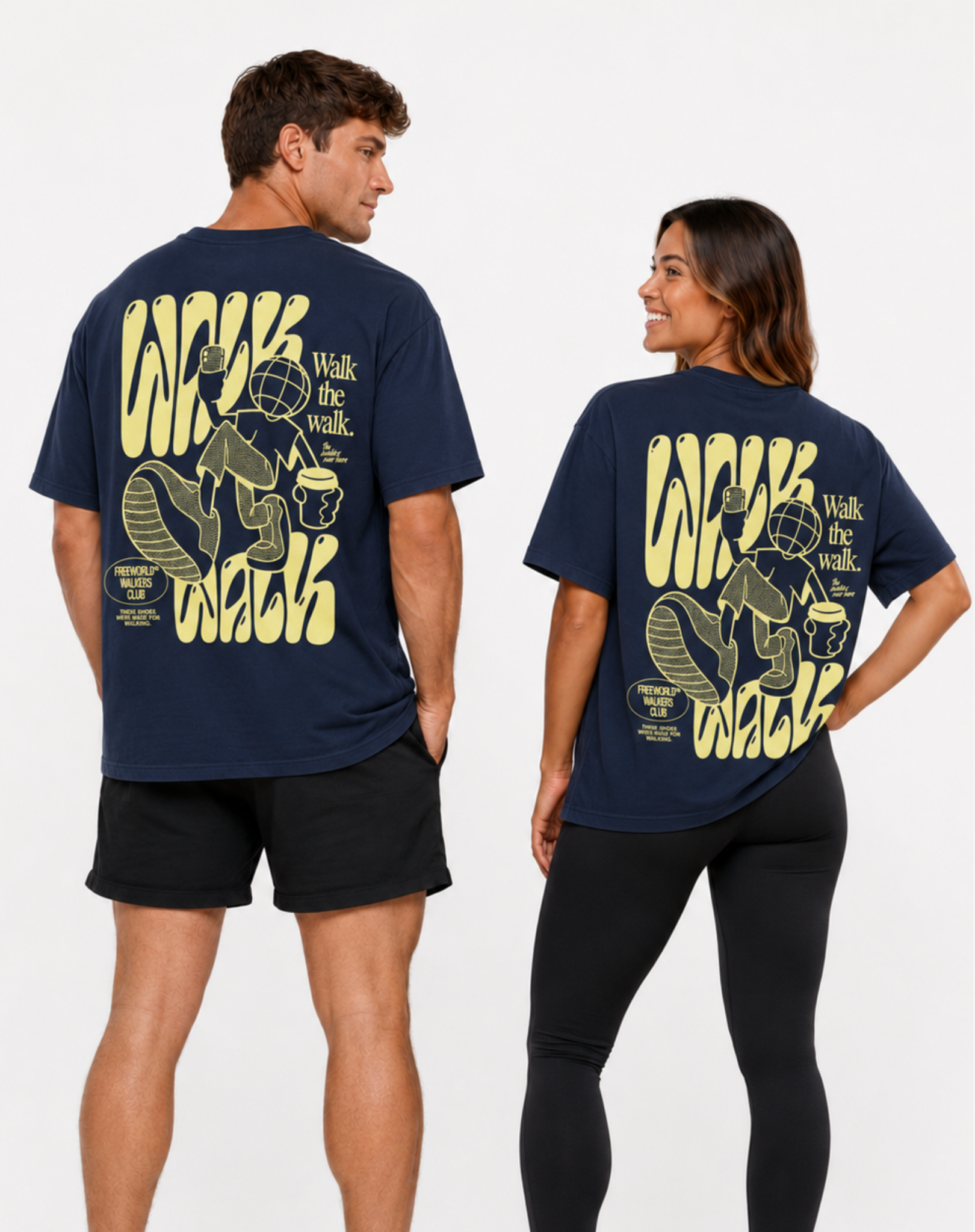 Walk the Walk Unisex Graphic Tee – Navy/Yellow