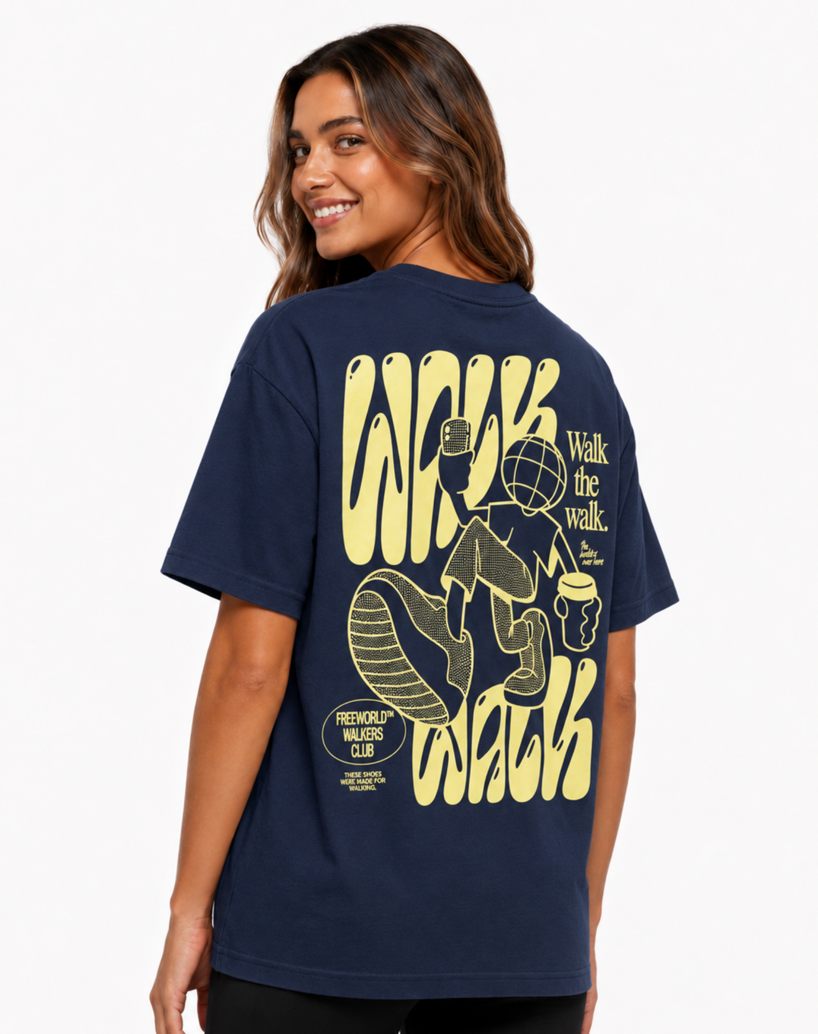 Walk the Walk Unisex Graphic Tee – Navy/Yellow