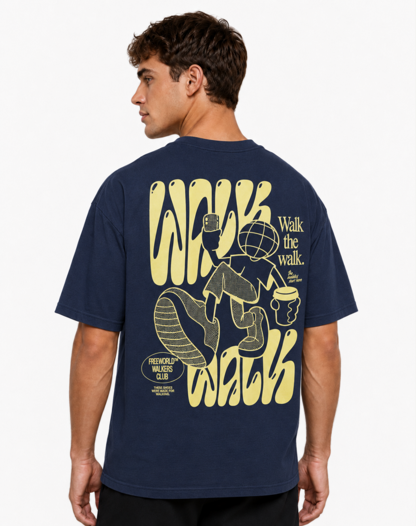 Walk the Walk Unisex Graphic Tee – Navy/Yellow